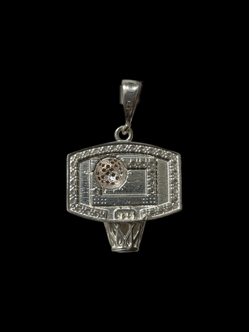 Basketball Hoop and Ball Iced Pendant
