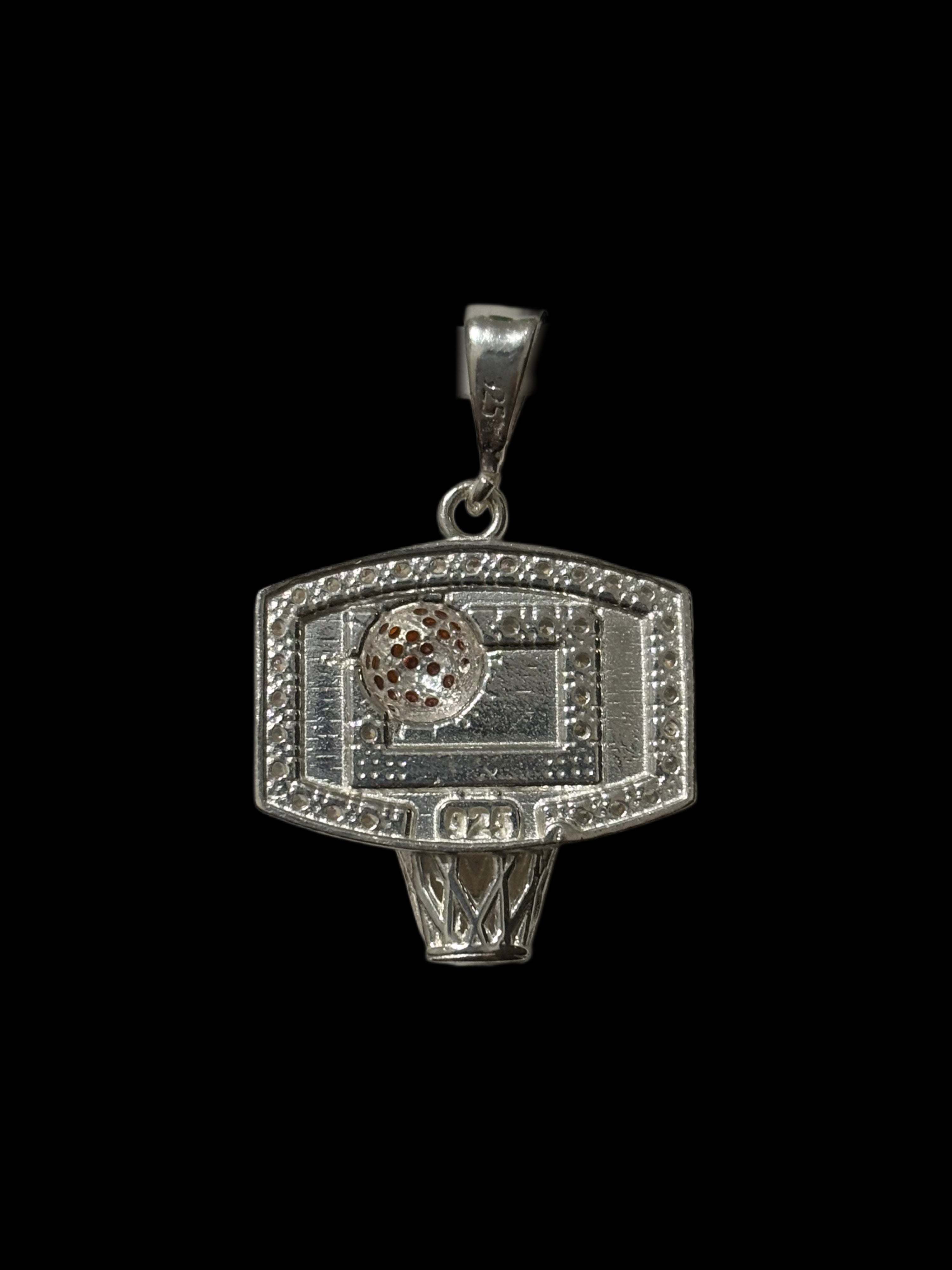 Basketball Hoop and Ball Iced Pendant