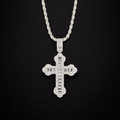 Cross Baguette Clear Iced Pendant
