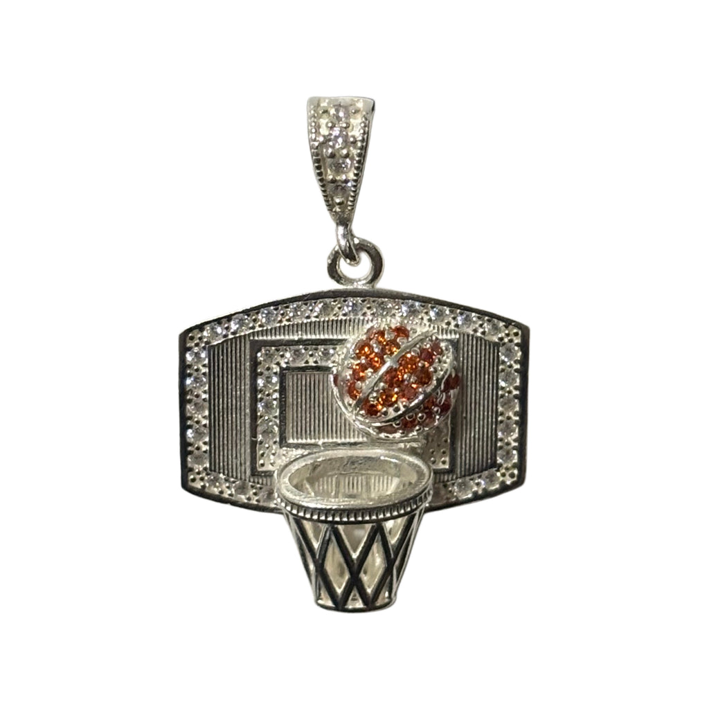 Basketball Hoop and Ball Iced Pendant
