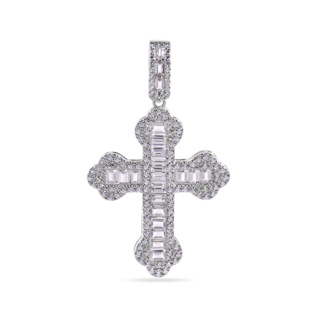 Cross Baguette Clear Iced Pendant