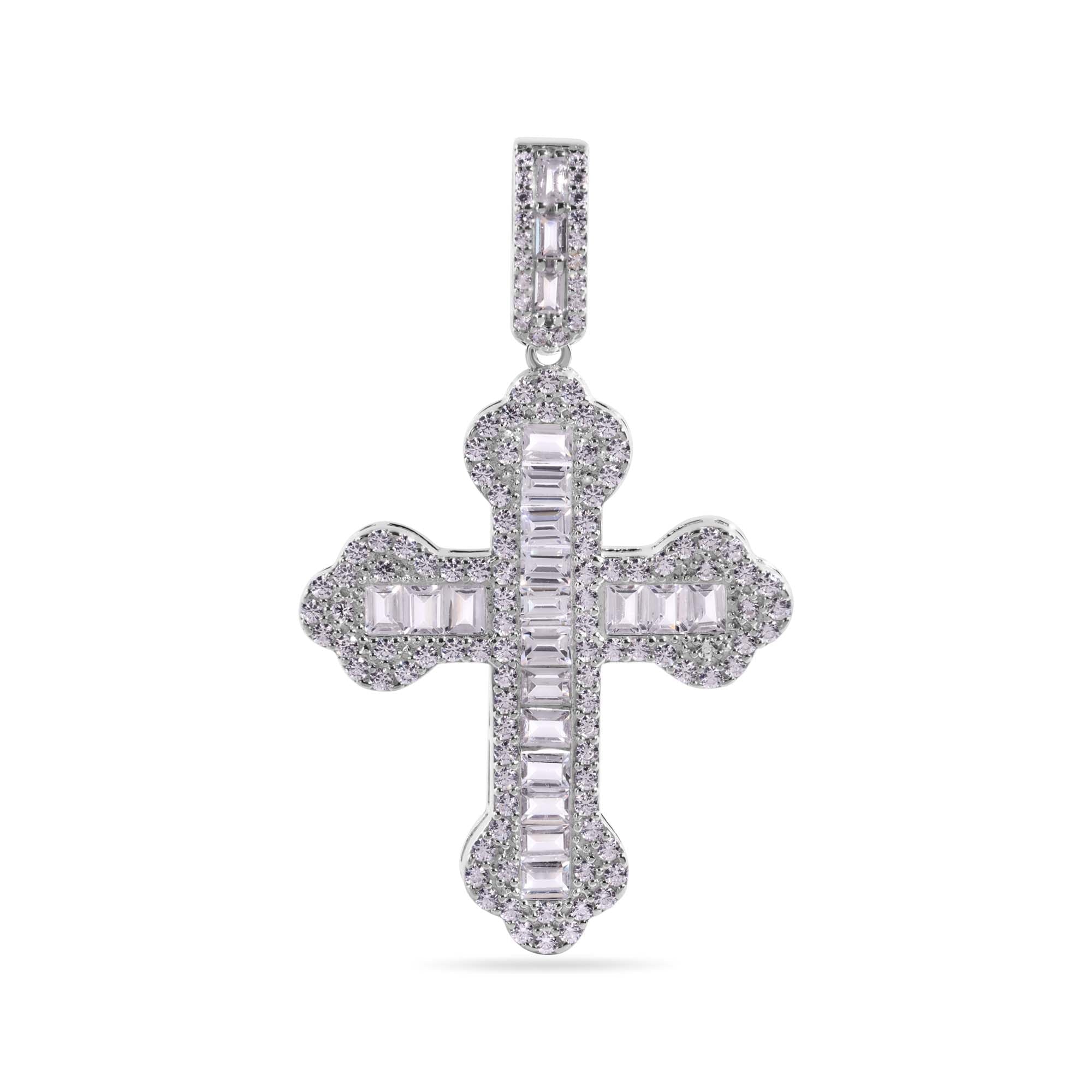 Cross Baguette Clear Iced Pendant