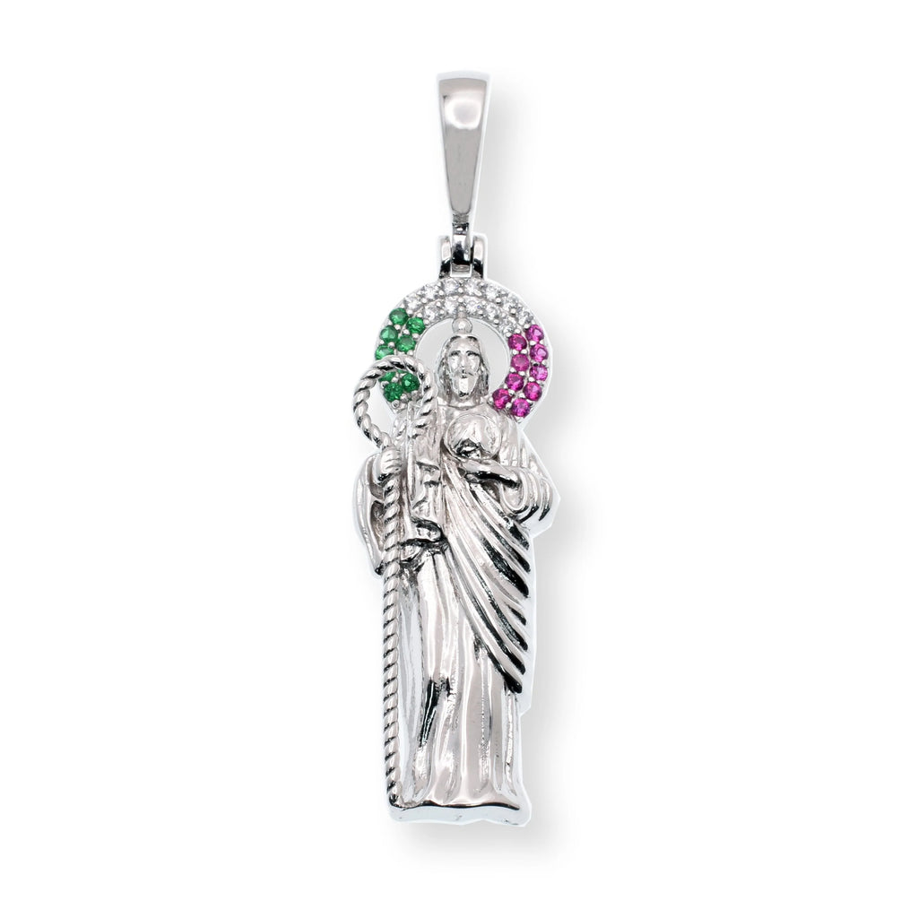 San Judas Clear Green Red Iced Pendant