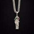 San Judas Clear Green Red Iced Pendant